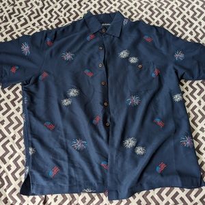 Caribbean Men's XL fireworks navy 4th of July short sleeve dress shirt